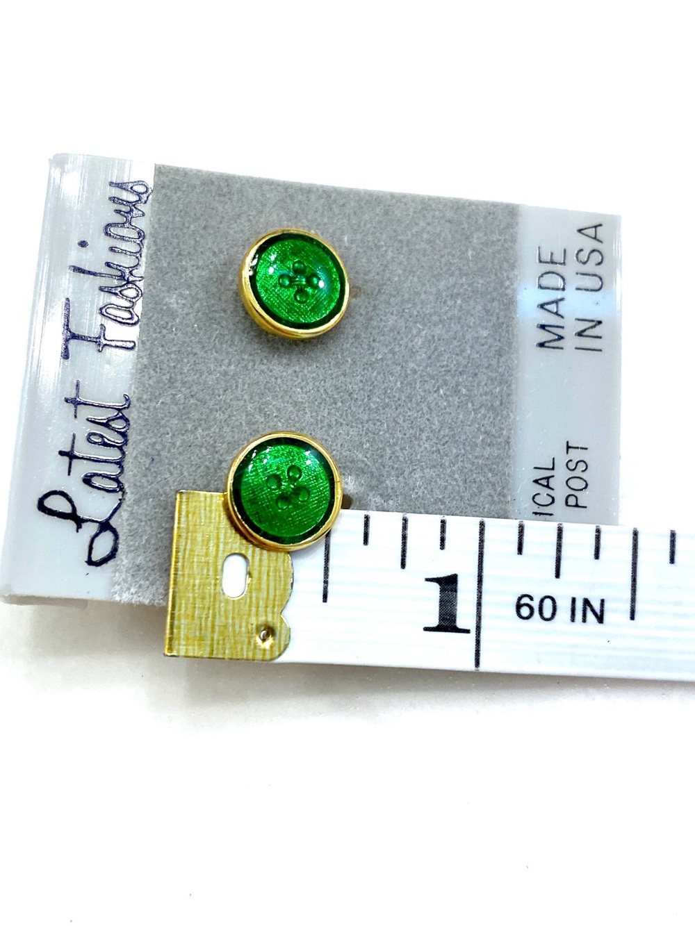 NWT Vintage Glitter Button Stud Earrings Set | Green Orange Cabochon - Picture 6 of 6